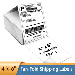 4" x 6" x 500 Fan-Fold Direct Thermal Shipping Labels