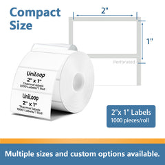 2" x 1" x 1000 Direct Thermal Label Rolls